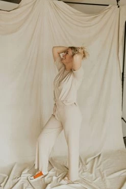 Henly Lounge Around Ribbed Pants In Oatmeal