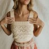 Henly Tops Sara Eyelet Sweater Knit Crop In Buttercream