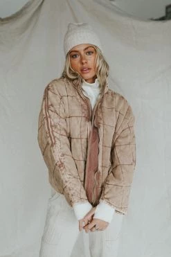 Henly Free People Dolman Quilted Knit Jacket In Champagne Diamond