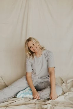 Henly *Lounge Around Ribbed Tee In Heather Grey SALE