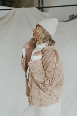 Henly Free People Dolman Quilted Knit Jacket In Champagne Diamond