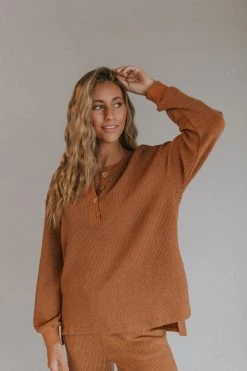 Henly Lennox Waffle Henley Set In Butterscotch