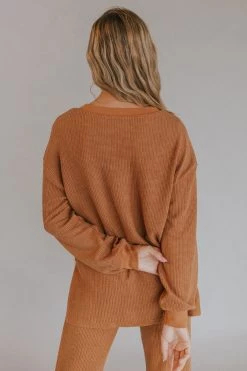 Henly Lennox Waffle Henley Set In Butterscotch