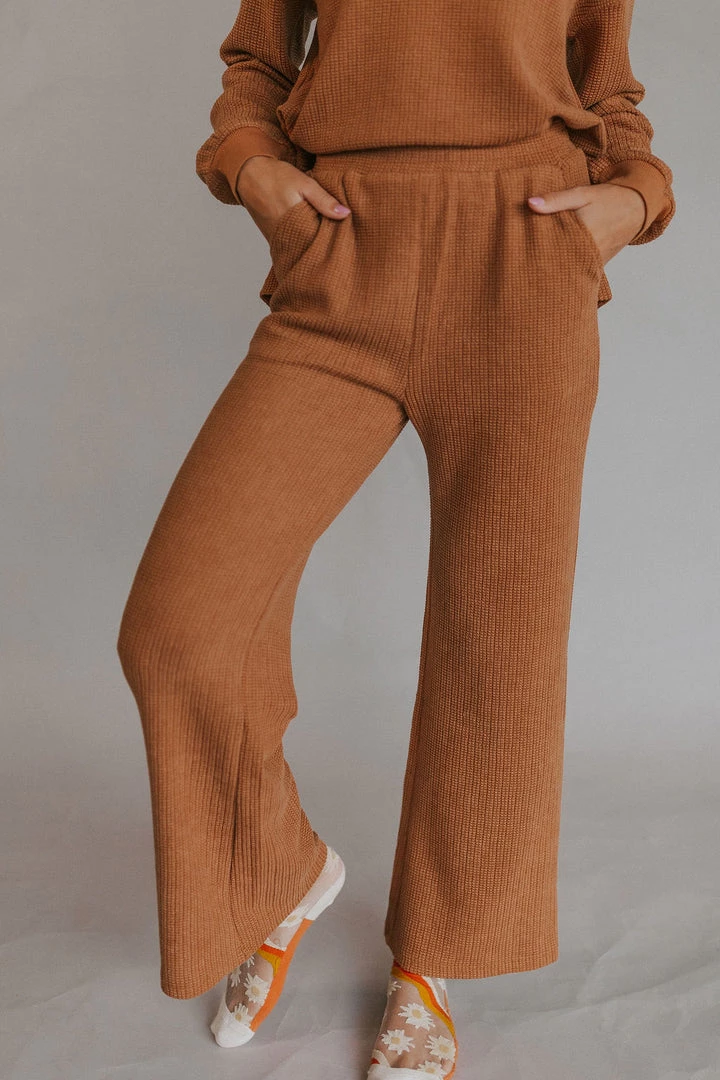 Henly Lennox Waffle Henley Set In Butterscotch