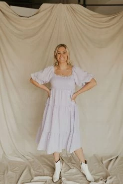 Henly Dresses Laurel Smocked Midi In Lavender