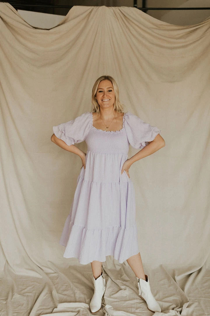 Henly Dresses Laurel Smocked Midi In Lavender