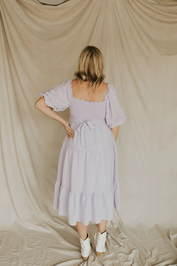 Henly Dresses Laurel Smocked Midi In Lavender