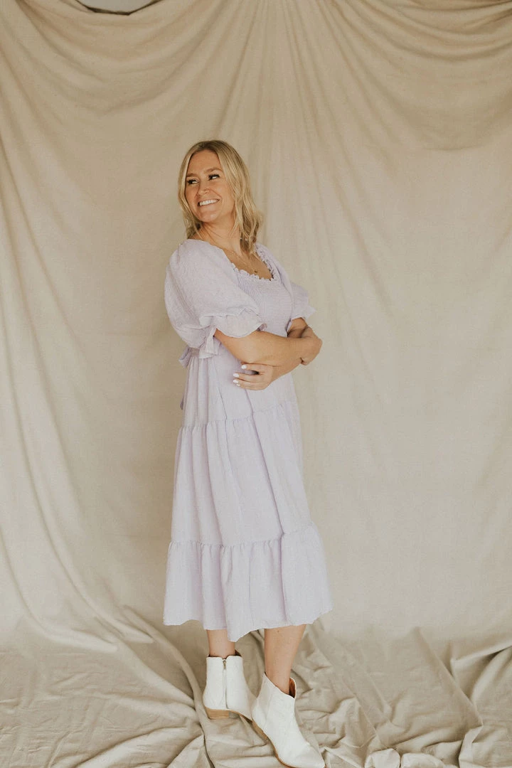 Henly Dresses Laurel Smocked Midi In Lavender