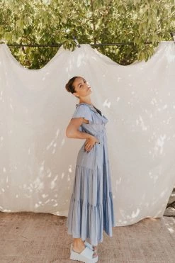 Henly Nya Crepe Maxi In Steel Blue Dresses