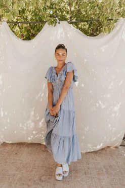 Henly Nya Crepe Maxi In Steel Blue Dresses