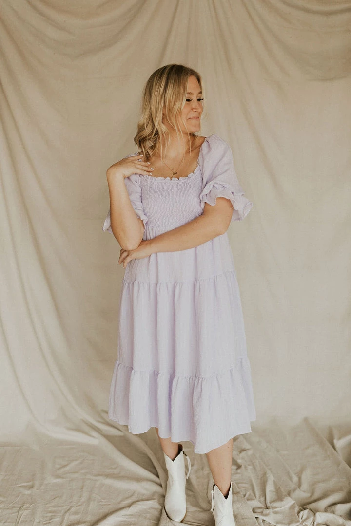 Henly Dresses Laurel Smocked Midi In Lavender