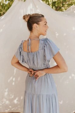 Henly Nya Crepe Maxi In Steel Blue Dresses