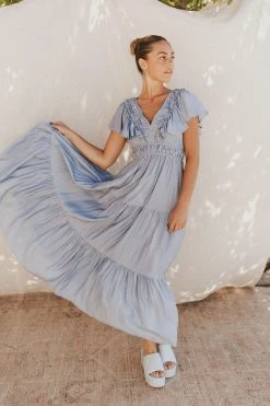Henly Nya Crepe Maxi In Steel Blue Dresses