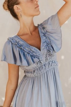 Henly Nya Crepe Maxi In Steel Blue Dresses