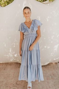 Henly Nya Crepe Maxi In Steel Blue Dresses