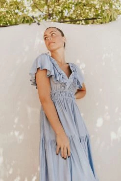 Henly Nya Crepe Maxi In Steel Blue Dresses