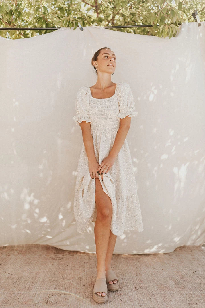 Henly Cream Of The Crop Embroidered Midi Dresses