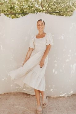 Henly Cream Of The Crop Embroidered Midi Dresses