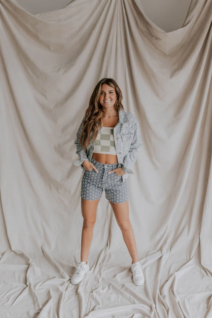 Henly Flower Fields Denim Short In Blue