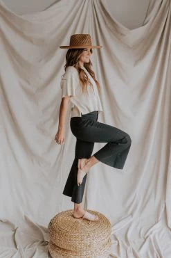 Henly Denim Free People Youthquake Crop Flare In Blackout