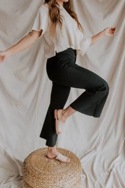 Henly Denim Free People Youthquake Crop Flare In Blackout