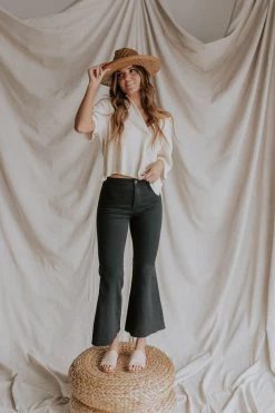 Henly Denim Free People Youthquake Crop Flare In Blackout