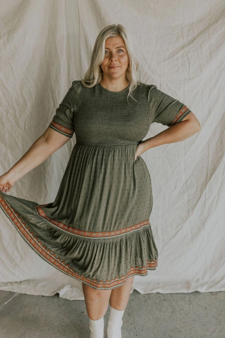 Henly Roma Embroidered Midi In Olive